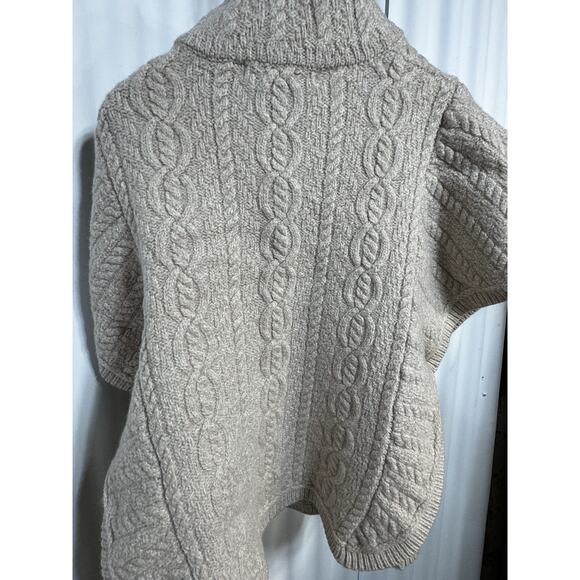 Inis Crafts Ireland Merino Wool Zip Cape Sweater S Natural Oatmeal Cable Knit - Picture 10 of 12